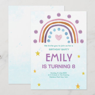 Invitation Cœur Arc-en-Ciel Aquarelle Moderne Anniversaire