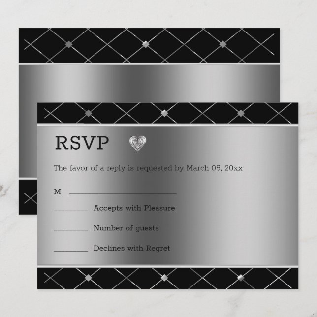 Invitation Coeur Argent Et Arrière - plan (Devant / Derrière)