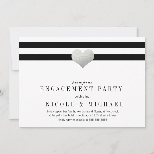 Invitation Coeur argenté + Frappes d'engagement (Devant)
