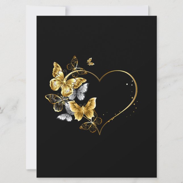 Invitation Coeur aux papillons d'or (Devant)