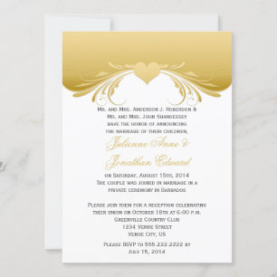 Invitation Cœur aux Tourbillons Ornés Or Vintage Mariage