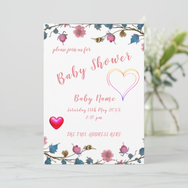 Invitation Coeur baby shower (Debout devant)