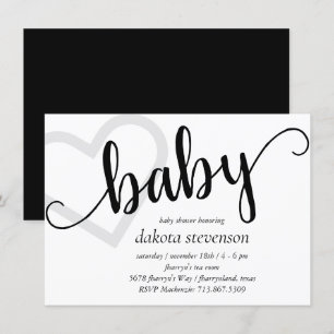 Invitation Coeur bébé   Classic Black Script Shower or Reveal