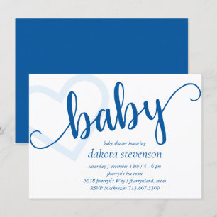 Invitation Coeur bébé Script de floraison classique bleu cé