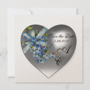 Invitation Cœur blanc monogramme Champagne myosotis