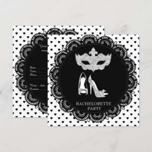 INVITATION COEUR BLANC NOIR BACHELORETTE MASQUERADE PARTY