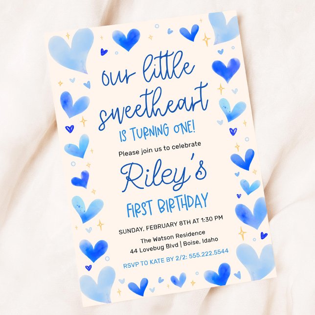 Invitation Cœur Bleu 1er Anniversaire Notre Petit Chéri (Créateur téléchargé)