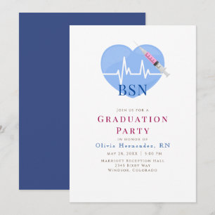 Invitation Cœur bleu clair, rythme cardiaque et soins de seri