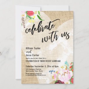 Invitation Cœur Bohème Floral Toile de Jute Célébrez avec Nou