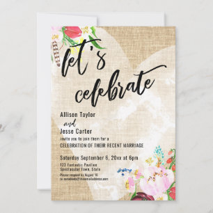 Invitation Cœur Boho Floral Toile de Jute Fêtons Réception