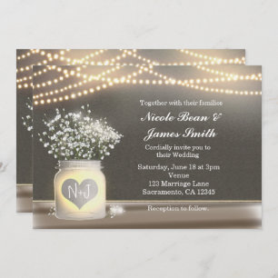 Invitation Coeur brillant Mason Jar & Baby's Breath Invitatio