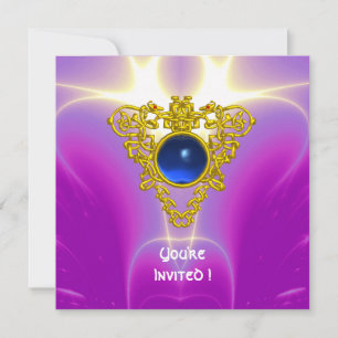 Invitation CŒUR CELTIQUE, bleu vif, rose violet pourpre