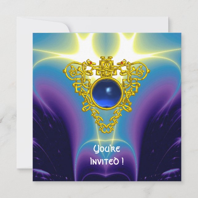 Invitation COEUR CELTIQUE, bleu vif, violet violet (Devant)