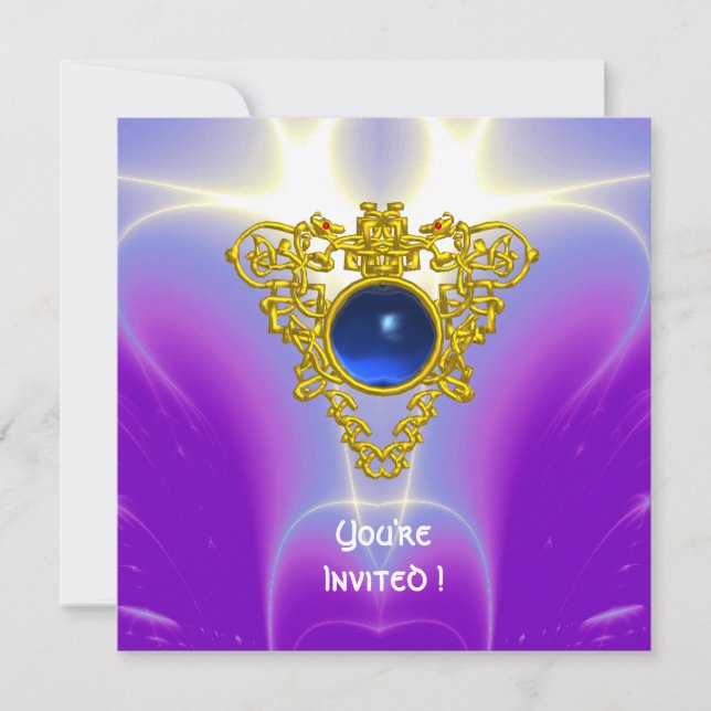Invitation COEUR CELTIQUE, bleu vif, violet violet (Devant)