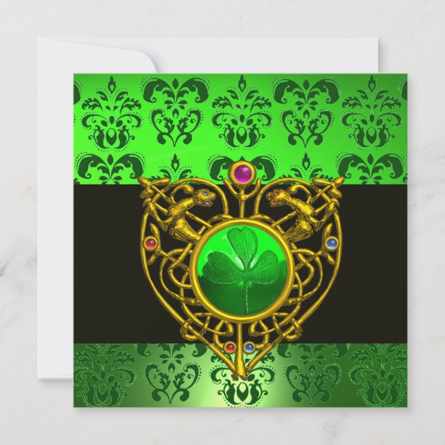 Invitation CŒUR CELTIQUE DE LA SAINT-PATRICK Vert Damassé Mon (Devant)