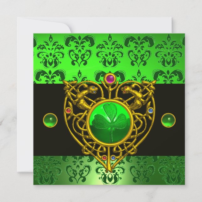 Invitation CŒUR CELTIQUE DE LA SAINT-PATRICK Vert Damassé Mon (Devant)