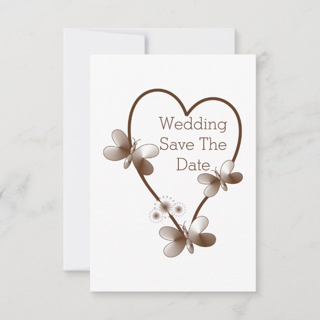 Invitation Coeur Chocolat Et Papillons Enregistrer La Date (Devant)