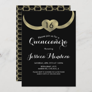 Invitation Coeur Couronne Quinceañera Sweet 16 Gold Foil