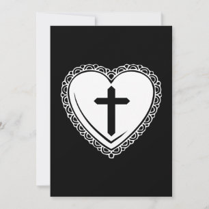 Invitation Cœur & Croix Gothique (Noir & Blanc)