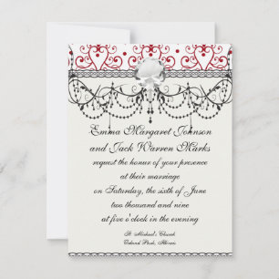 Invitation coeur damassé du lustre blanc rouge