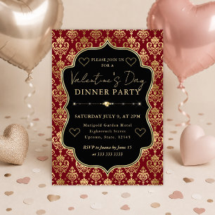 Invitation Cœur damassé rouge et or pour la Saint-Valentin