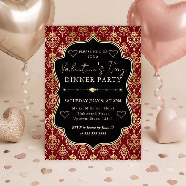 Invitation Cœur damassé rouge et or pour la Saint-Valentin (Créateur téléchargé)