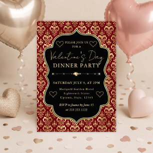 Invitation Cœur damassé rouge et or pour la Saint-Valentin