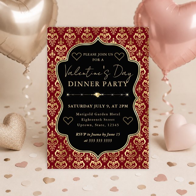 Invitation Cœur damassé rouge et or pour la Saint-Valentin (Créateur téléchargé)