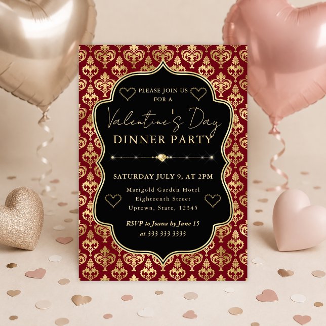 Invitation Cœur damassé rouge et or pour la Saint-Valentin (Créateur téléchargé)