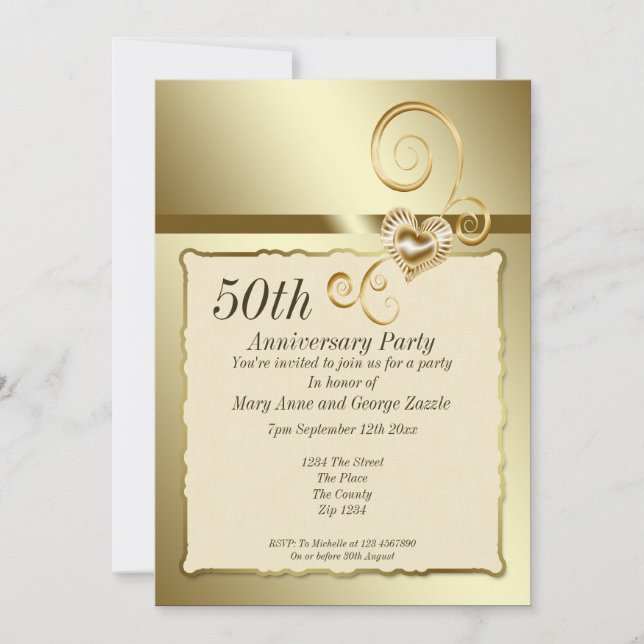 Invitation Cœur d'anniversaire de mariage doré (Devant)