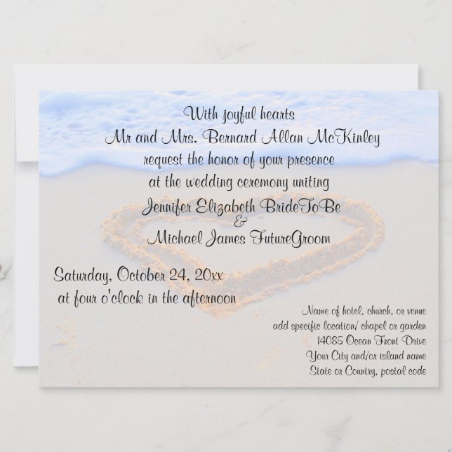 Invitation Coeur dans le mariage de plage de sable (Devant)