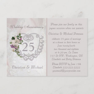 Invitation Cœur d'argent et lys 25e anniversaire de mariage