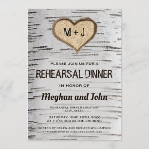 Invitation Coeur de bouleau rustique mariage répétition invit