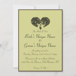 Invitation Coeur de cerf Brown et Mariage Camo vert