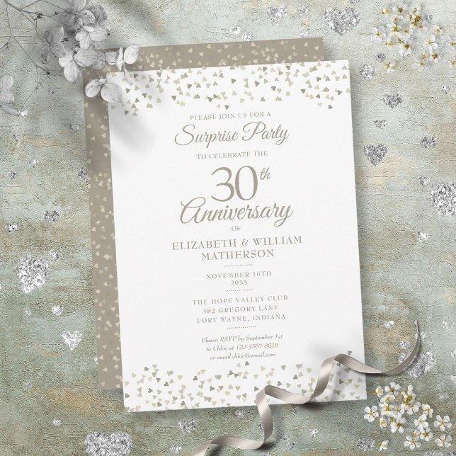 Invitation Cœur de confettis pour la 30e anniversaire de mari (Surprise 30th Wedding Anniversary Hearts Confetti Invitation)