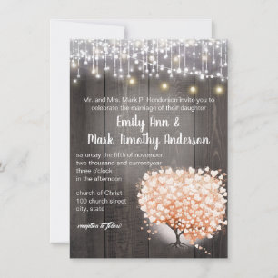 Invitation Cœur de corail rose arbre feuille forêt élégant ma