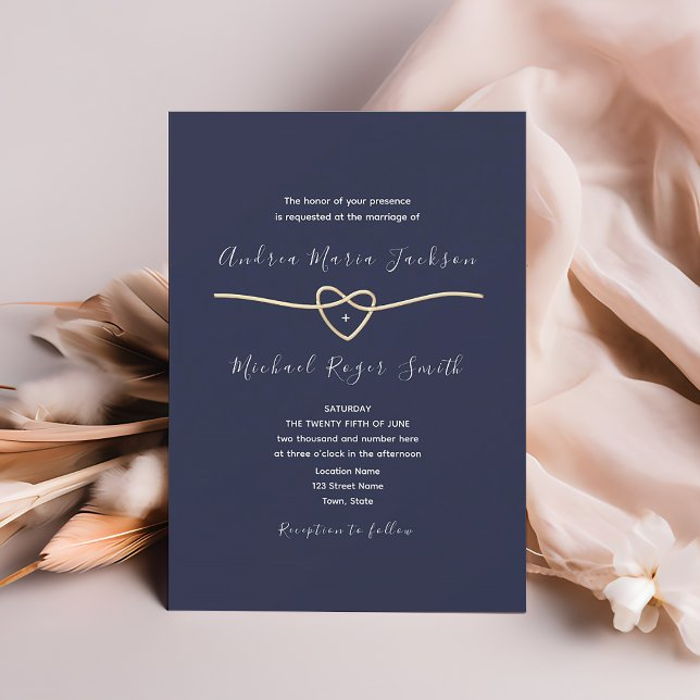 Invitation Cœur de corde élégant marine et or (Créateur téléchargé)