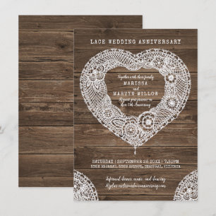 Invitation Coeur de dentelle rustique 13e anniversaire mariag