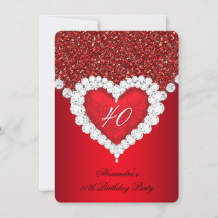 Invitation Cœur de diamant rouge pailleté élégant pour annive