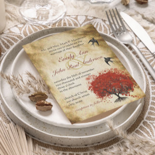 Invitation Cœur de feuille rouge de la Renaissance médiévale 