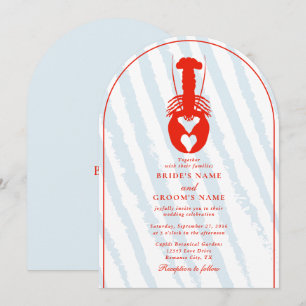 Invitation Cœur de homard rayures bleues mariage nautique pla