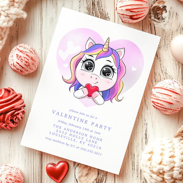 Invitation Cœur de licorne Fête de la Saint-Valentin mignonne (Créateur téléchargé)