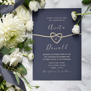 Invitation Cœur de mariage corde or et marine romantique