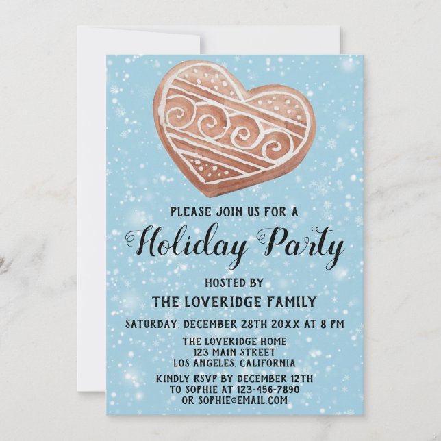 Invitation Coeur de Noël Cookie Fête de Vacances Neige Bleue (Devant)