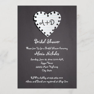 Invitation Coeur de papier sur tableau noir mariage douche nu