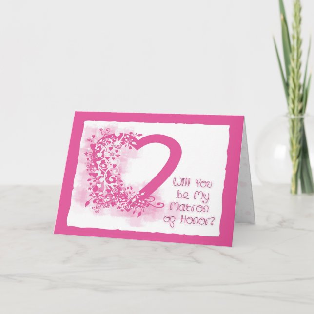 Invitation Coeur de rose d'invitation de dame de honneur (Devant)