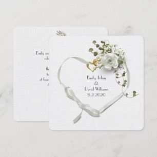 Invitation Coeur de ruban blanc mariage et bouquet de rose