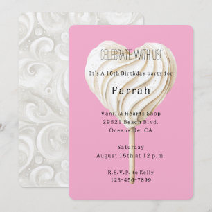 Invitation Cœur de vanille rose Anniversaire