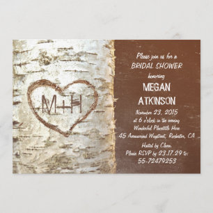 Invitation Coeur d'écorce de bouleau douche nuptiale rustique