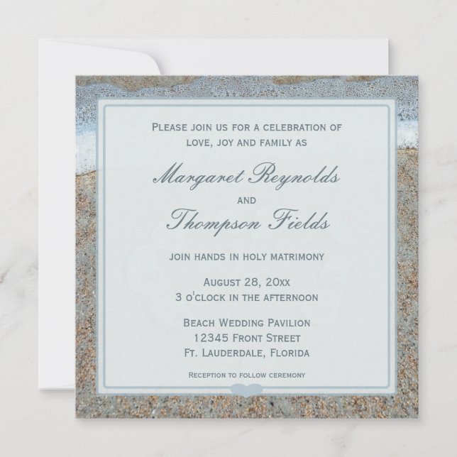 Invitation Coeur des coquillages sur la plage Mariage Invitat (Devant)